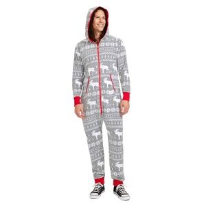 Tipsy Elves Men's Grey Moose Fair Isle Christmas Onesie Jumpsuit Size XS‎ - NWOT